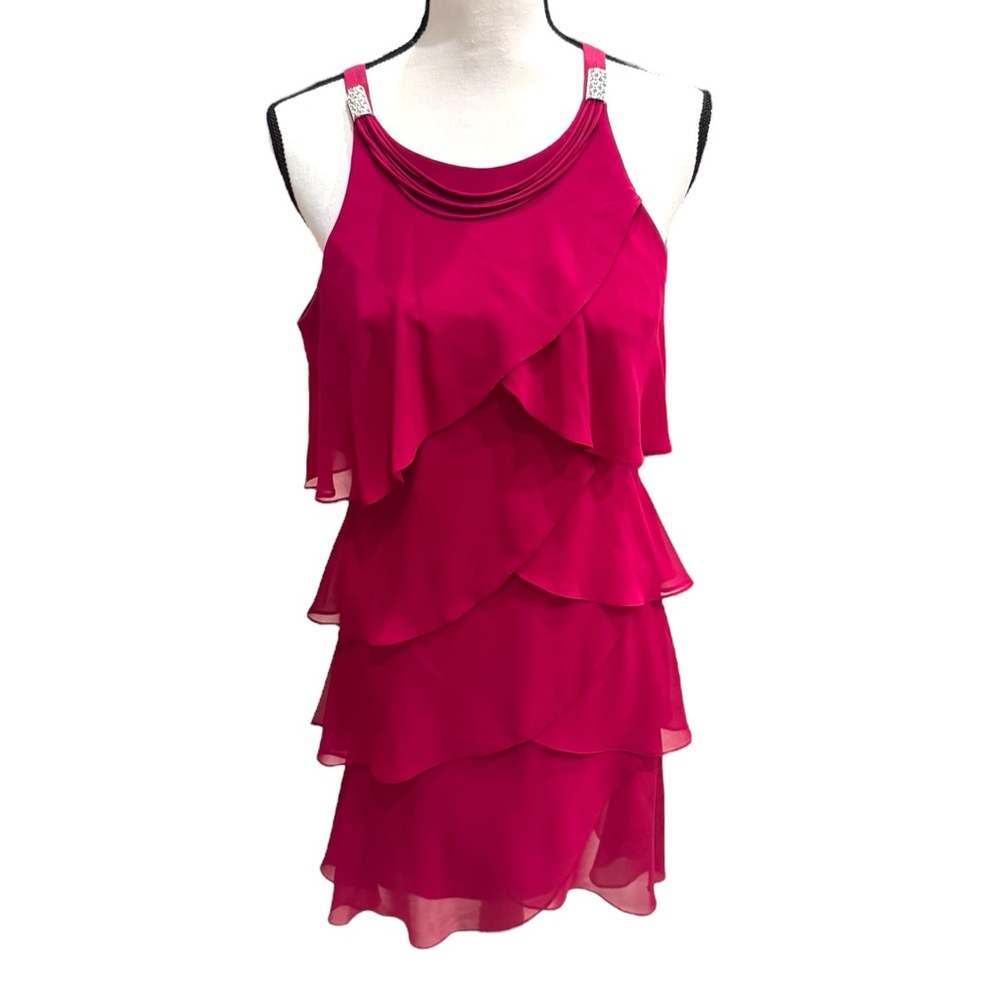 SL Fashions Tiered Fuschia Pink Dress 10P